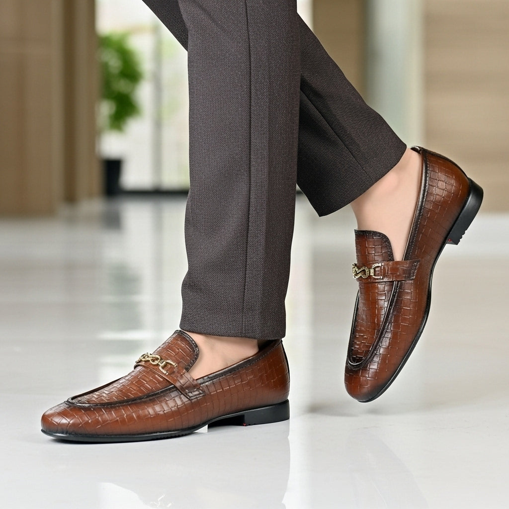 Croc Pattern Pure Leather Loafer | With Comfortable Sole and Padding